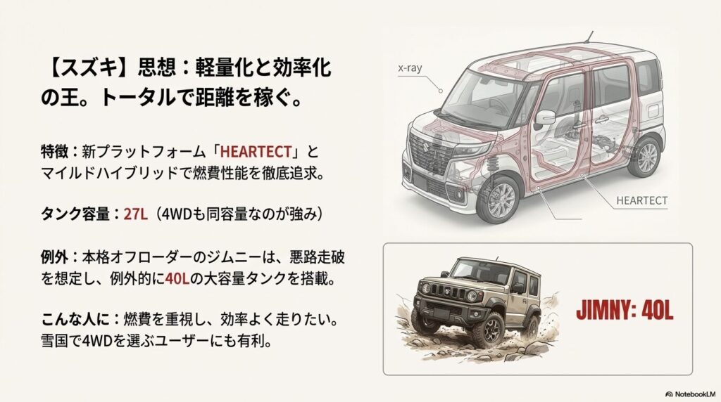 スズキはスペーシアやジムニーでどう違うか