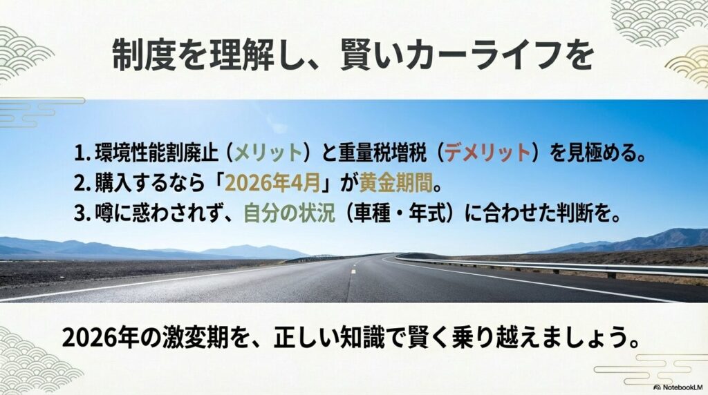 4月の黄金期間の活用や正しい知識の習得など、2026年の激変期を賢く乗り越えるための3つの要約。