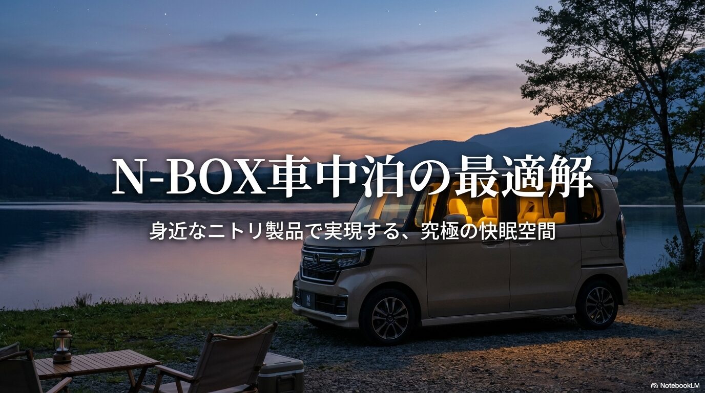 N-BOXの車中泊をニトリ製品で快適にするための解説スライドの表紙