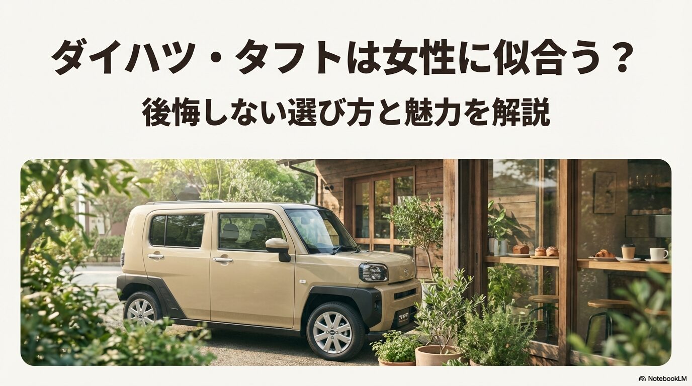 カフェの前に停まるベージュのダイハツ・タフトの外観