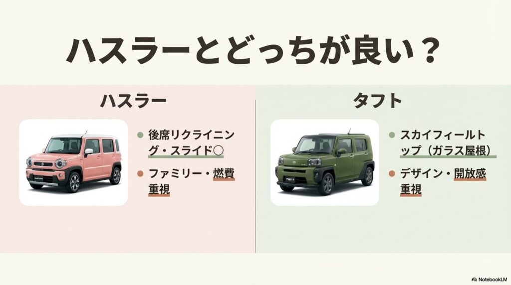 タフトとハスラーの車両を並べた比較画像
