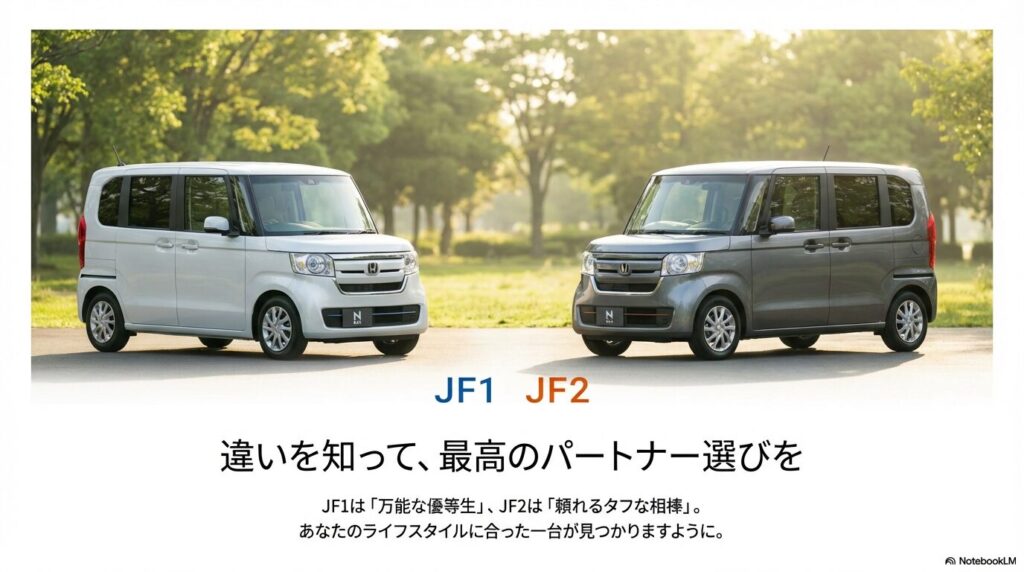 JF1は「万能な優等生」、JF2は「頼れるタフな相棒」として紹介するまとめスライド