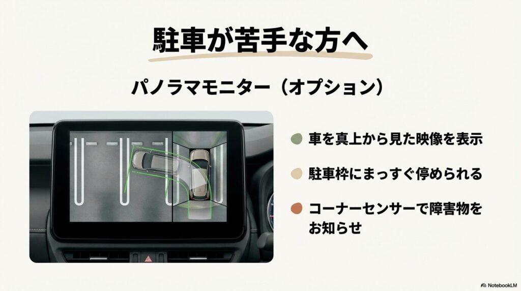 車の真上からの映像をナビ画面に表示するパノラマモニターの機能紹介