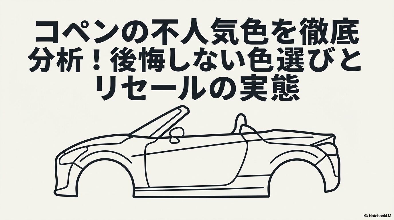 「コペンの不人気色を徹底分析！後悔しない色選びとリセールの実態」と書かれたタイトルスライド画像