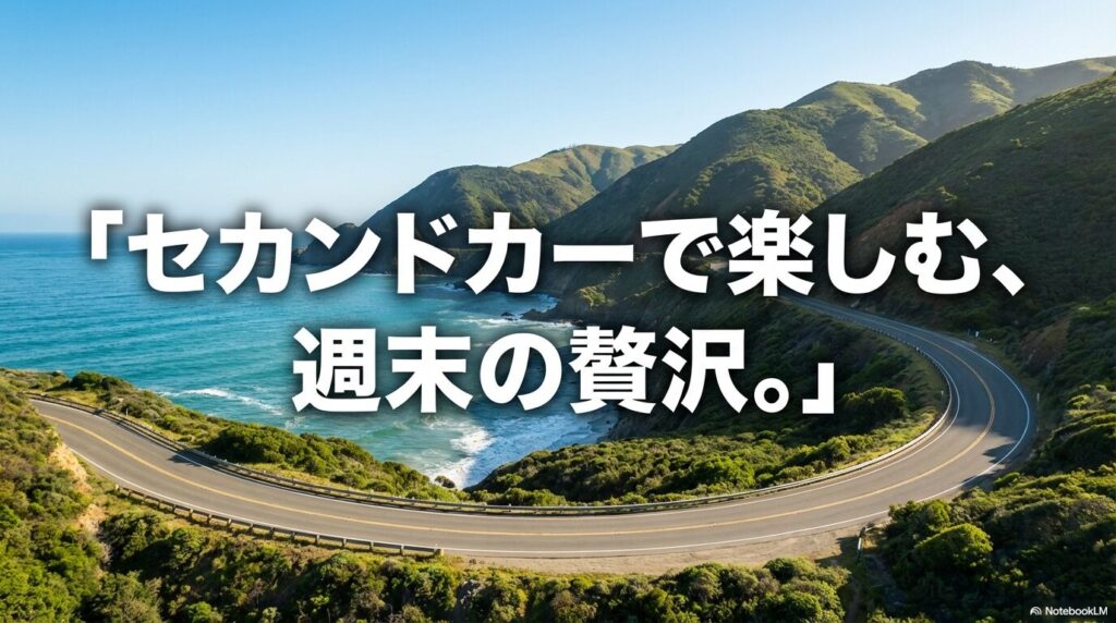 「セカンドカーで楽しむ、週末の贅沢。」というキャッチコピーのスライド画像