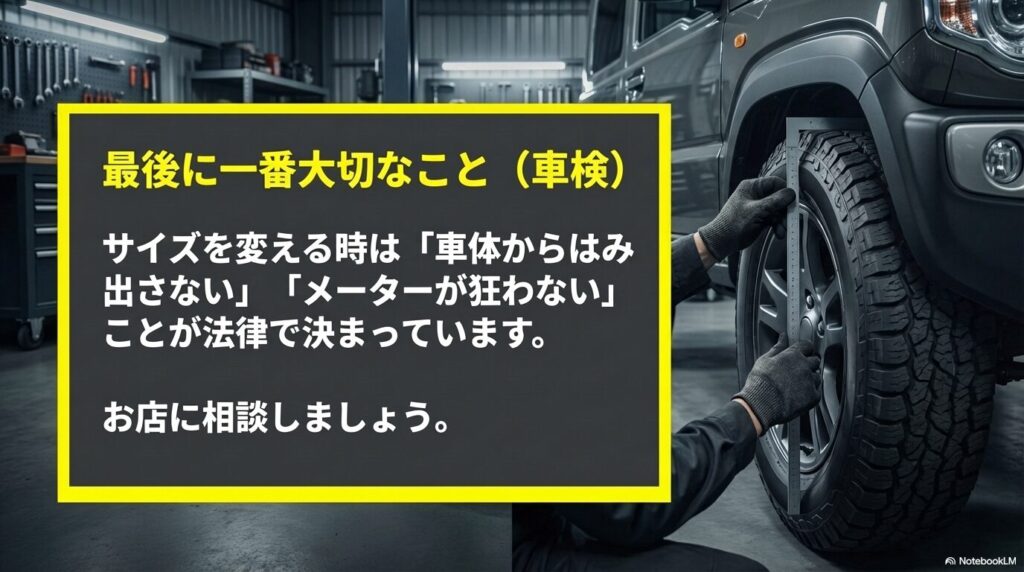 タイヤのはみ出しやメーター誤差など、サイズ変更時に守るべき法律と車検の注意点