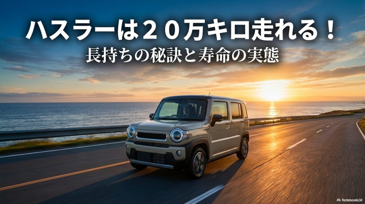ハスラーは20万キロ走れる！長持ちの秘訣と寿命の実態を解説するスライドの表紙。