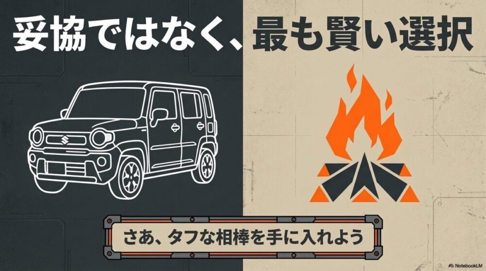 妥協ではなく最も賢い選択。さあ、タフな相棒を手に入れようという締めくくりのメッセージ