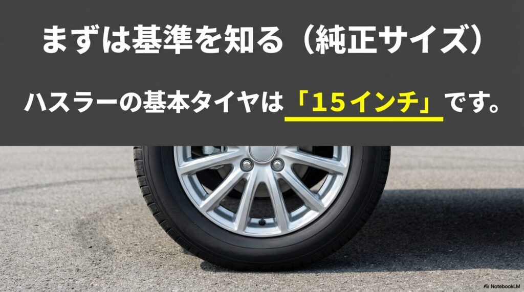 ハスラーの標準タイヤサイズが15インチであることを説明する資料