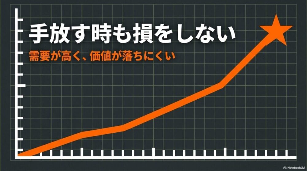 需要が高く価値が落ちにくい、ハスラーのリセールバリューの高さを説明するスライド。