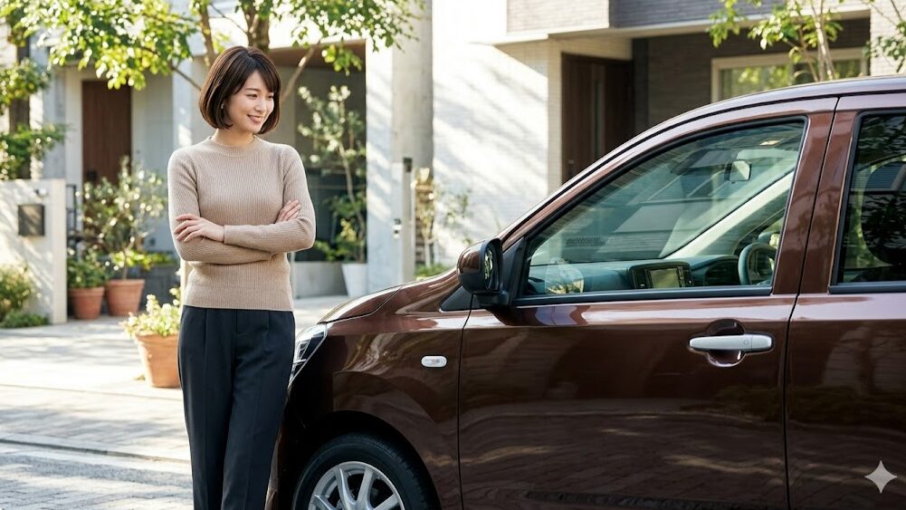 落ち着いた「プラムブラウン」も、女性が乗ると非常にセンス良く見える色