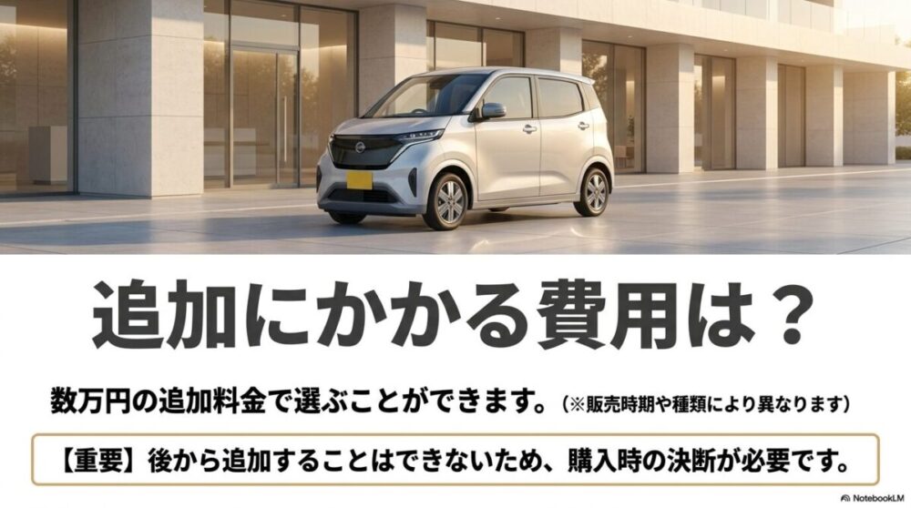 寒冷地仕様は数万円の追加料金で選択可能だが、後から追加できないため購入時の決断が必要であることを説明するスライド